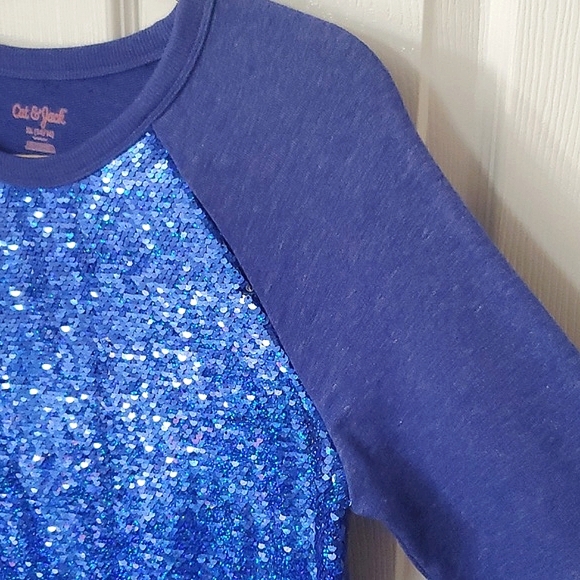 Cat & Jack Blue Sequins Front Long Sleeve Sweatshirt Girls Size XL (14/16) - Picture 5 of 7